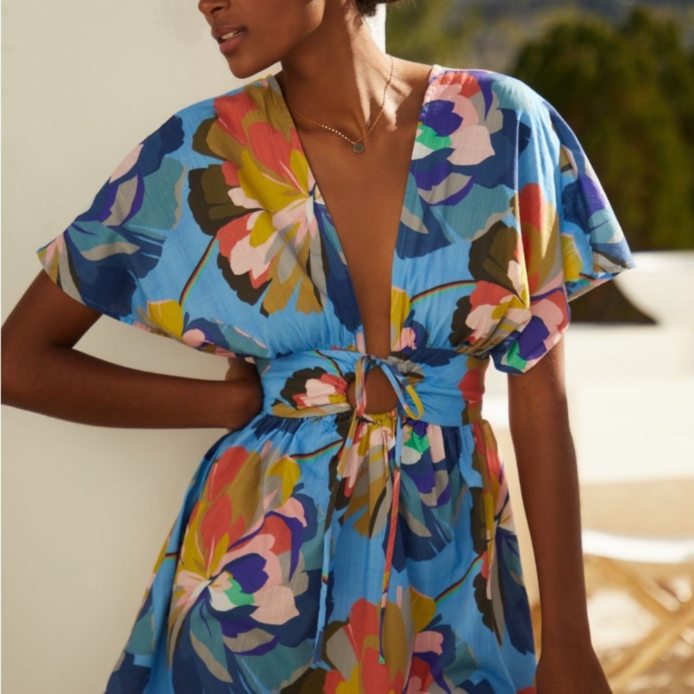 NEW Anthropologie Blue Floral Swim Coverup - Picture 6 of 7